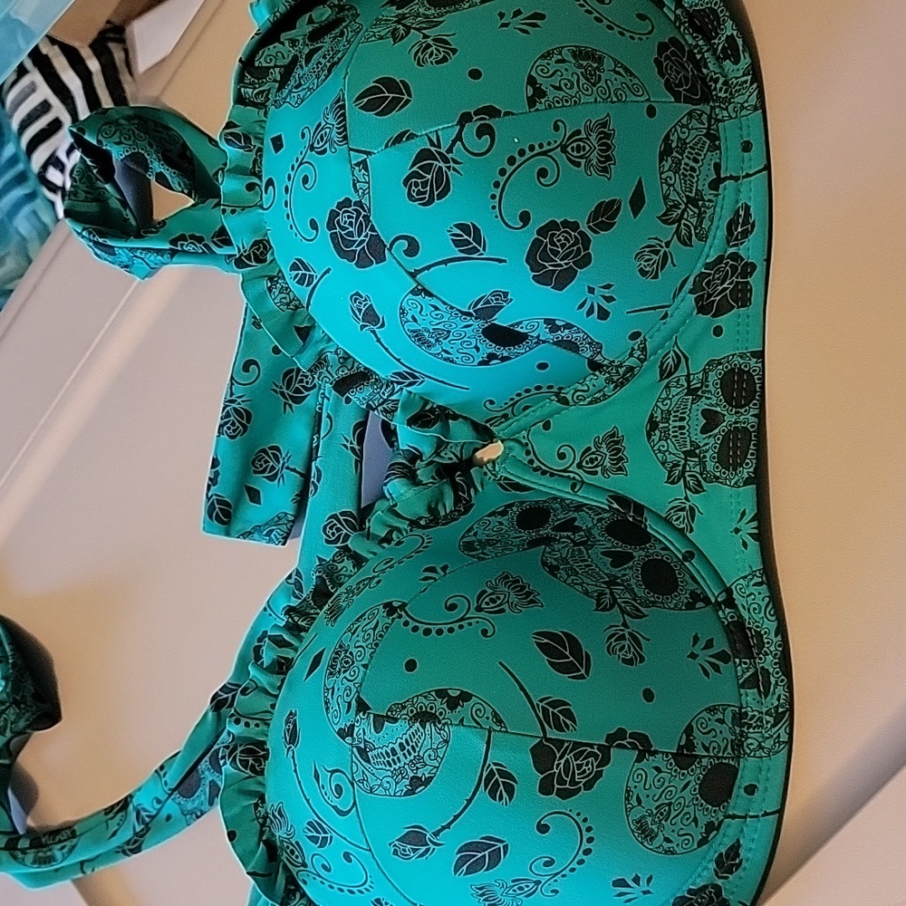 Floral Sugar Skull Halter Swim Top